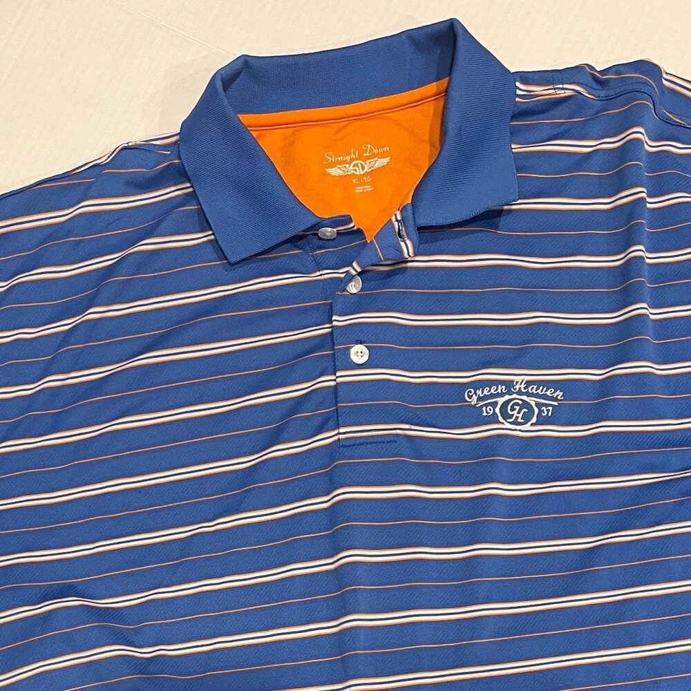 Straight Down‎ Men's XL Blue Striped Polyester Short Sleeve Polo